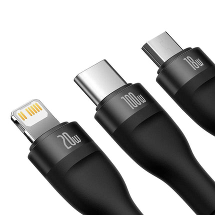 Cable 3 en 1 Type-C a MicroUSB+Lightning+USB-C 100W 1.5m Neg