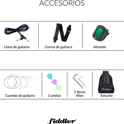 Combo Guitarra Eléctrica Negra + Amplificador Fiddler