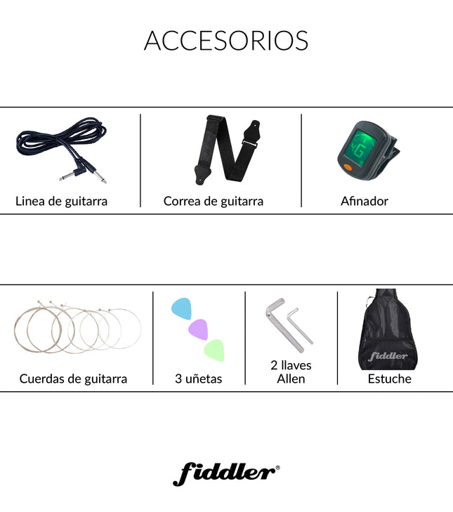 Combo Guitarra Eléctrica Negra + Amplificador Fiddler