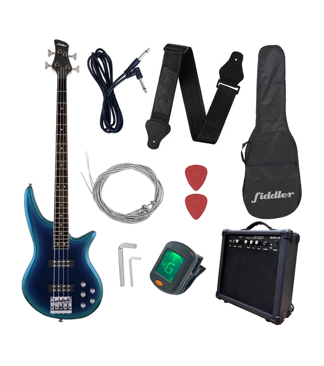 Bajo Eléctrico Azul Fiddler + Amplificador 20 W