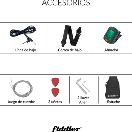 Bajo Eléctrico Azul Fiddler + Amplificador 20 W