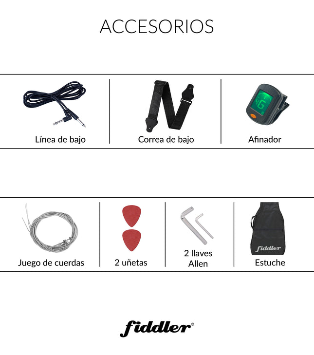 Bajo Eléctrico Azul Fiddler + Amplificador 20 W