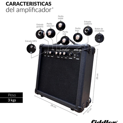 Bajo Eléctrico Azul Fiddler + Amplificador 20 W
