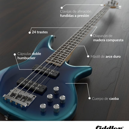 Bajo Eléctrico Azul Fiddler + Amplificador 20 W