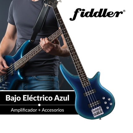 Bajo Eléctrico Azul Fiddler + Amplificador 20 W