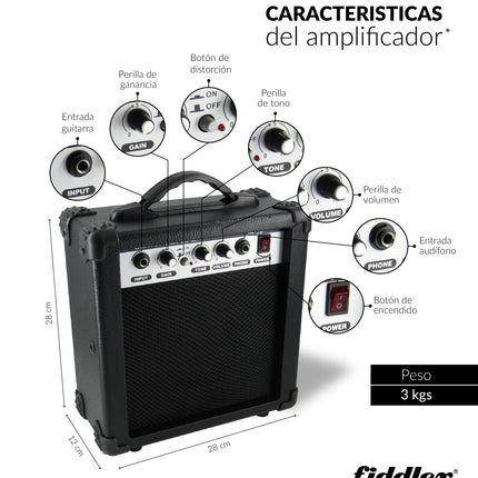 Combo Guitarra Eléctrica Negra + Amplificador Fiddler