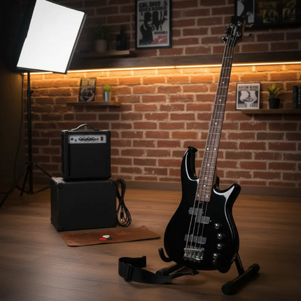 Bajo Eléctrico Fiddler Negro + Amplificador 20W