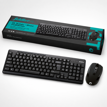 Kit Teclado y Mouse Inalámbricos Fiddler 2.4 GHz USB Negro