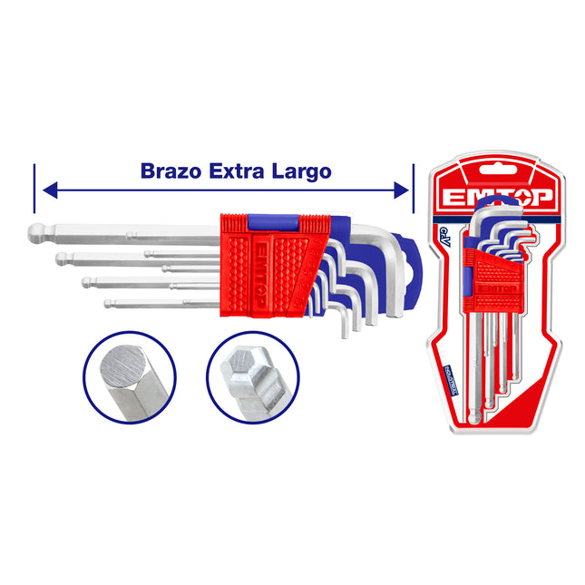 Llaves Punta Redonda Allen XL
Brazo Extra Largo