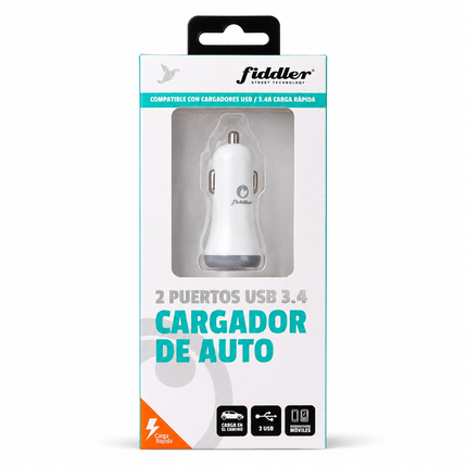 CARGADOR USB PARA AUTOMOVIL 12-24V - 2 PUERTOS FIDDLER