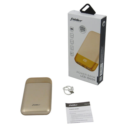 Batería Power Bank LCD Fiddler 10000mAH 2 Puertos Dorado