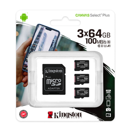 Pack 3 Memoria Micro SD 64GB Canvas Select Plus Kingston