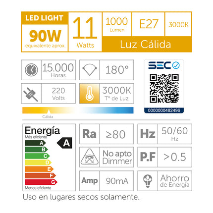 Ampolleta Led a60 11w Luz Cálida