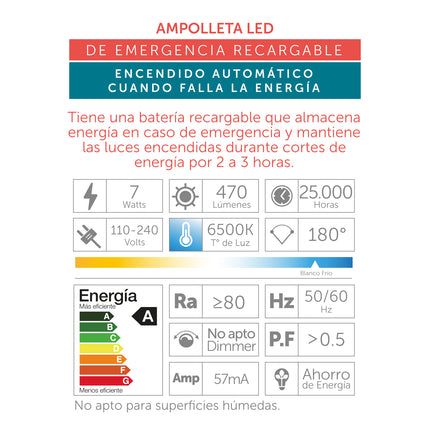 Ampolleta Led de Emergencia a60 7w