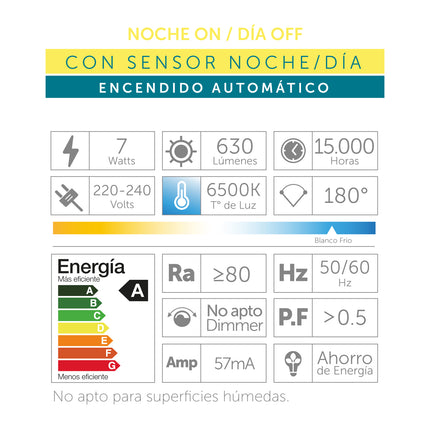 Ampolleta Led A60 con Sensor de Luz 7w