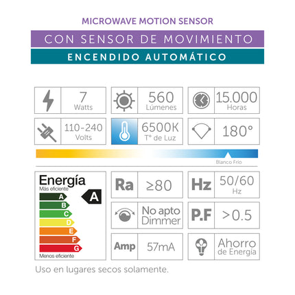 Ampolleta Led a60 con Sensor de Movimiento 7w