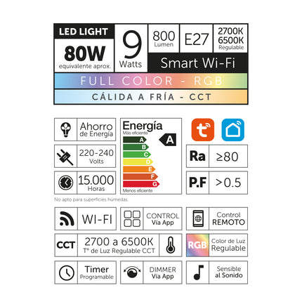 Ampolleta Led Wifi 9w RGB
