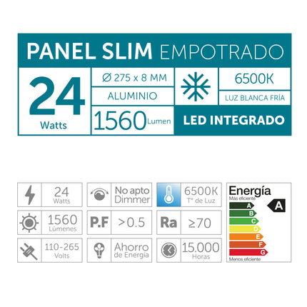 Plafón Empotrado 24w Luz Fría