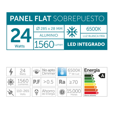 Plafón Sobrepuesto 24W Luz Fría Aluminio