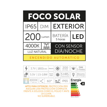 Foco Led Exterior con Panel Solar Luz Natural