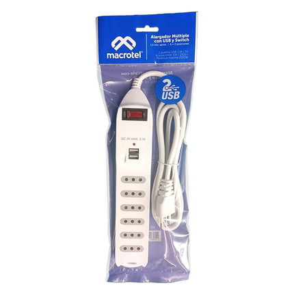 Alargador Zapatilla con Switch 6 posiciones 2 USB- Cert. SEC