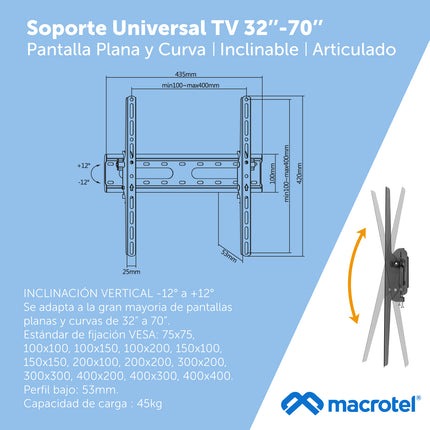 Soporte TV Inclinable Macrotel 32-70" - Hasta 45kg