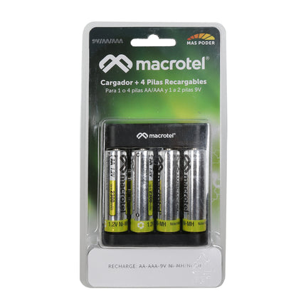 Cargador De Pilas Macrotel + 4 Pilas AA 2300ma