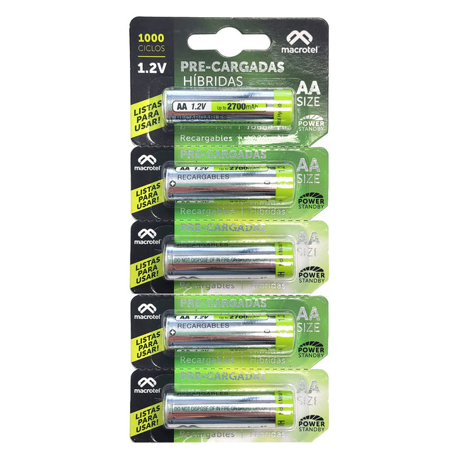 Pilas Recargables Híbridas AA 2700ma Macrotel Pack 5