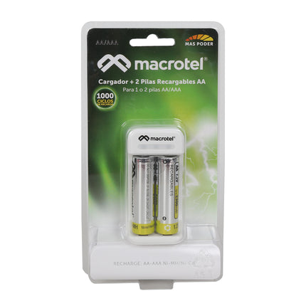 Cargador De Pilas Macrotel + 2 Pilas Aa De 2300mah