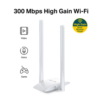 Adaptador USB Inalámbrico de AltaGanancia 300Mbps Mercusys