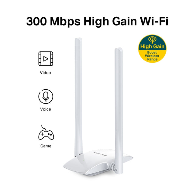 Adaptador USB Inalámbrico de AltaGanancia 300Mbps Mercusys