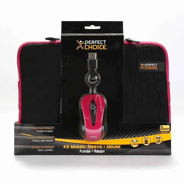 Kit Mosaic Funda laptop 10.2" + mouse Perfect Choice magenta