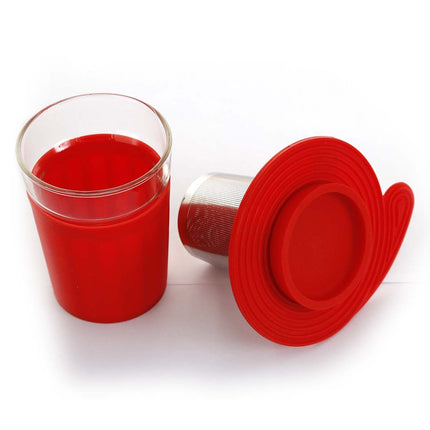 Vaso funda silicona con filtro para infusiones, naranjo