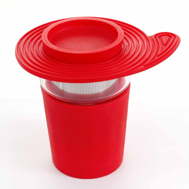 Vaso funda silicona con filtro para infusiones, rojo